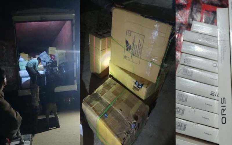 এস এ পরিবহনের গাড়ি থেকে বিপুল পরিমাণ বিদেশি সিগারেট জব্দ